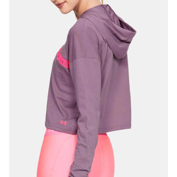 Under Armour Womens Logo Taped Cropped Hoodie Size L - Picture 2 of 2